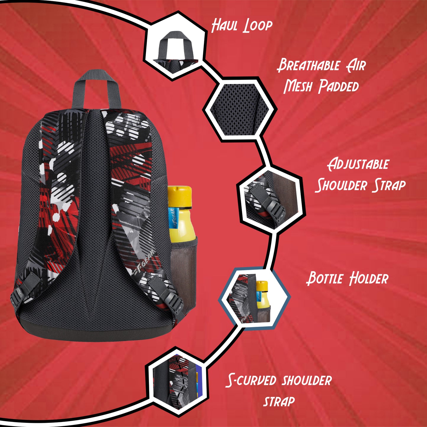 Dylan 15L Geometric Black Red Backpack