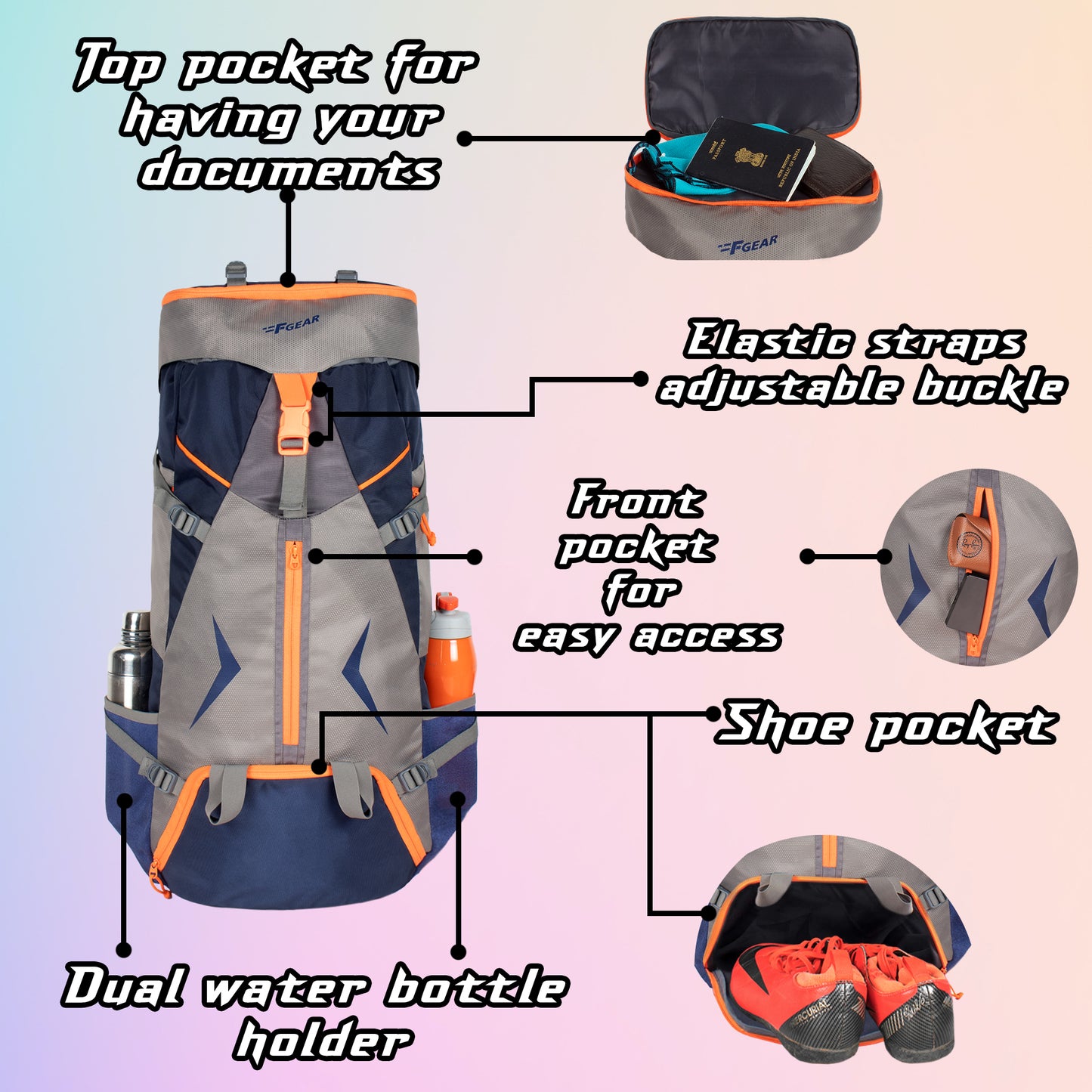 Nostradamus 43L Navy Grey Orange Rucksack