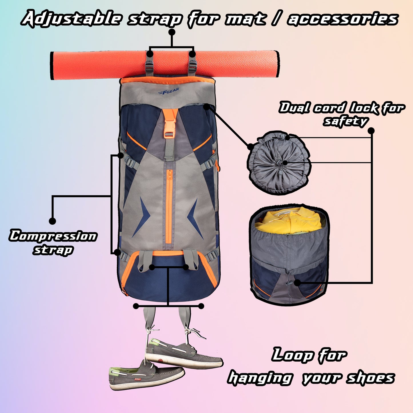 Nostradamus 43L Navy Grey Orange Rucksack