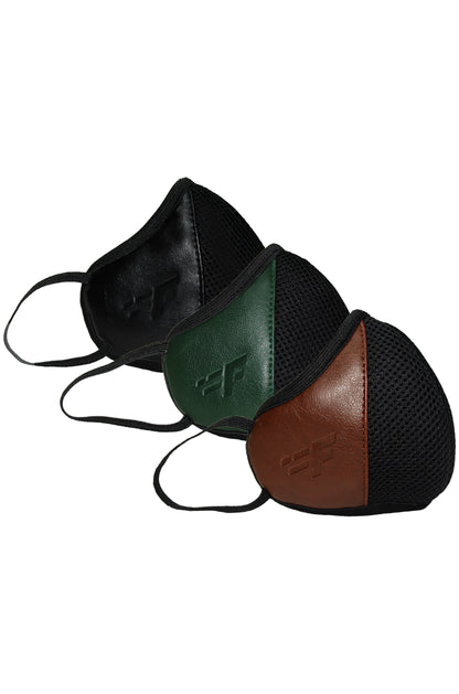 F Gear Luxur Black Brown Olive Green F95 Leatherette Mask 7 layer ISO CE SITRA lab certified >95% Bacteria Filtration PACK-3