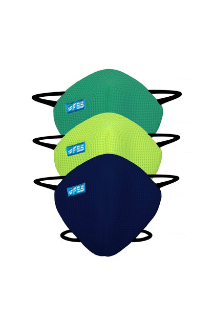 F Gear Pearl F95 Mask  F green-Navy Blue-Sea green 7 layer ISO CE SITRA lab certified >95% Bacteria Filtration PACK-3