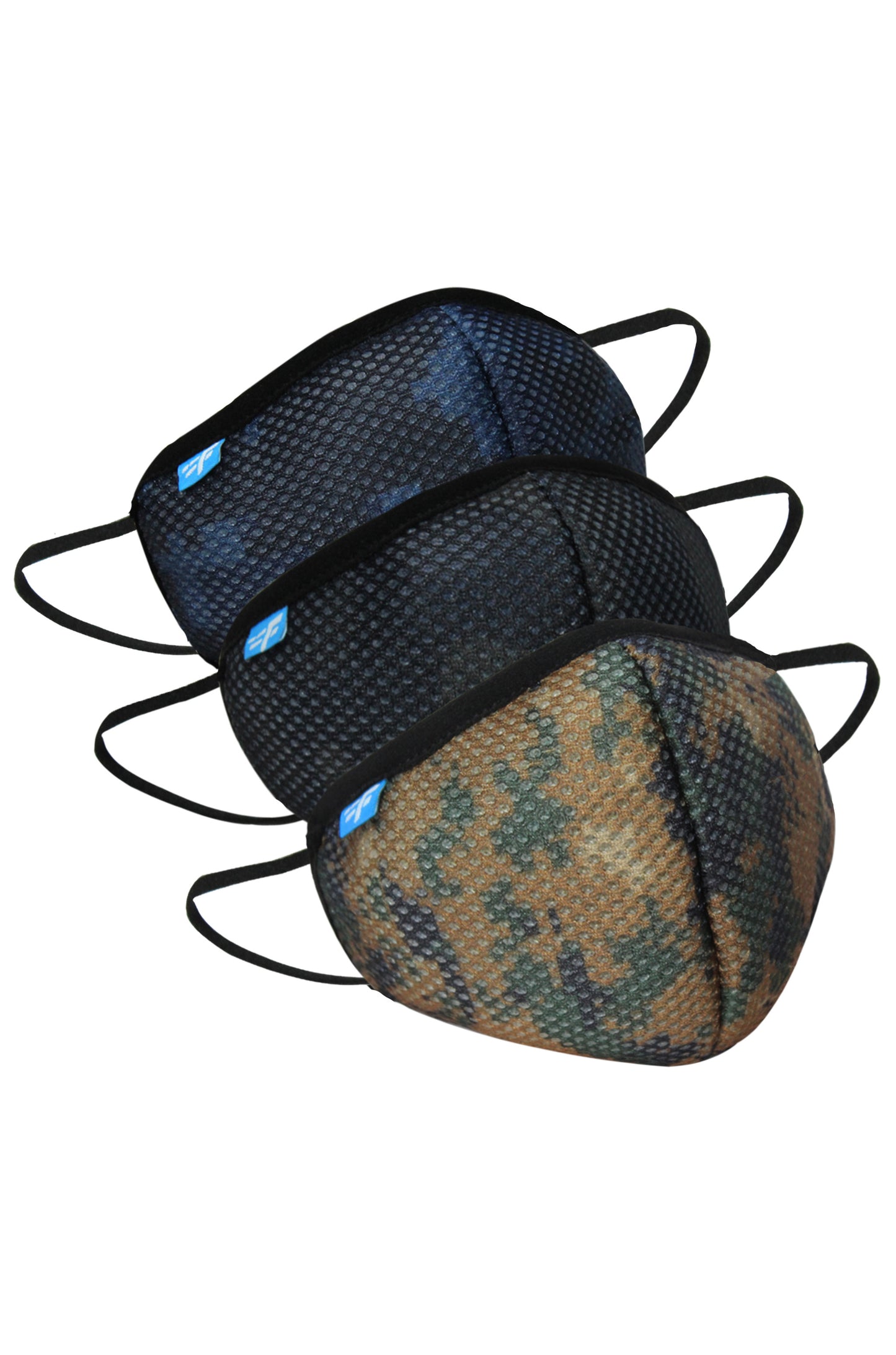 F Gear Safeguard F95 Mask Camo Black- Blue-Khaki 7 layer ISO CE SITRA lab certified >95% Bacteria Filtration PACK-3