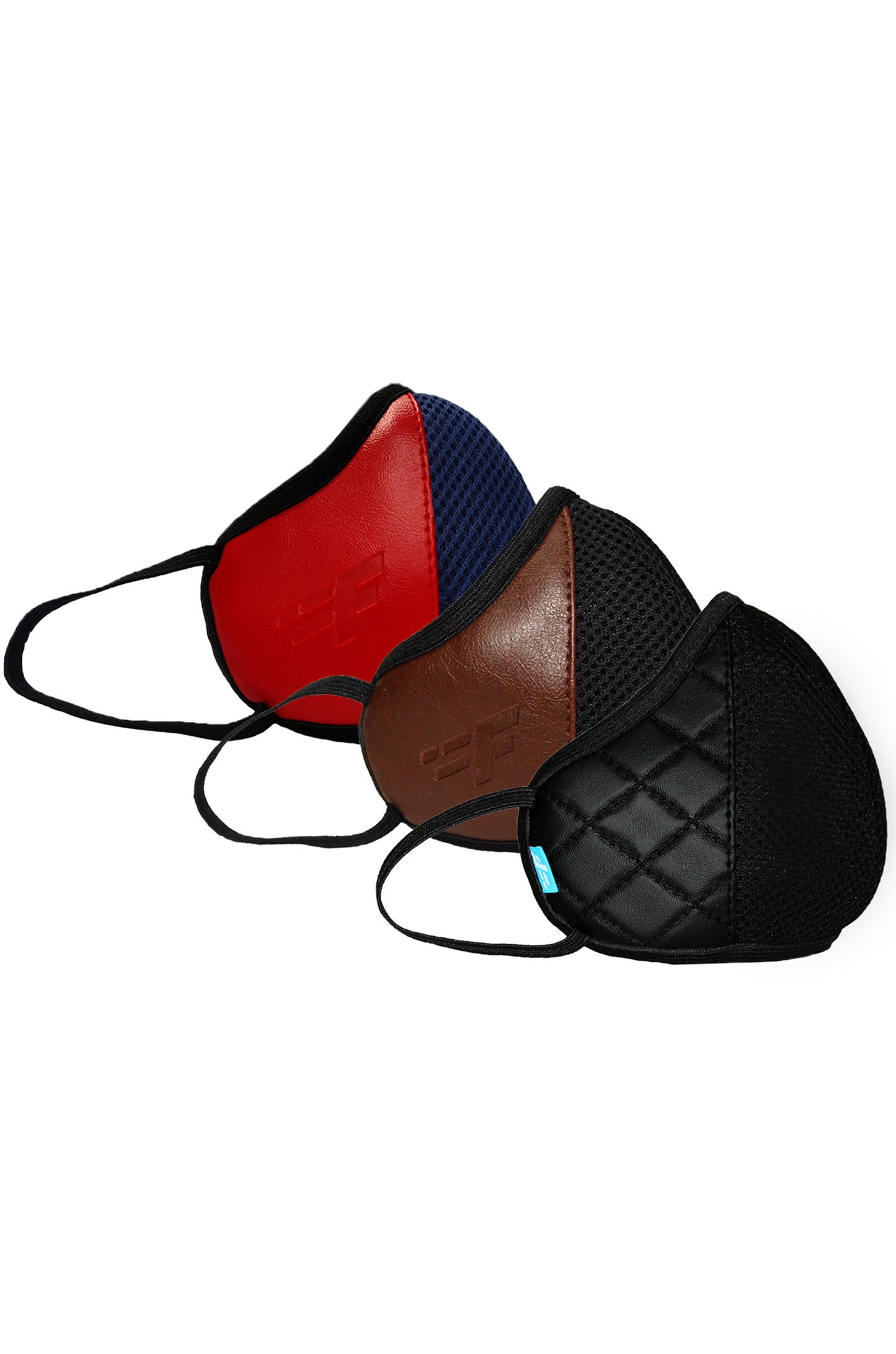 F Gear Luxur Diamond Black - Navy blue/Red - Brown F95 Leatherette Mask 7 layer ISO CE SITRA lab certified >95% Bacteria Filtration PACK-3