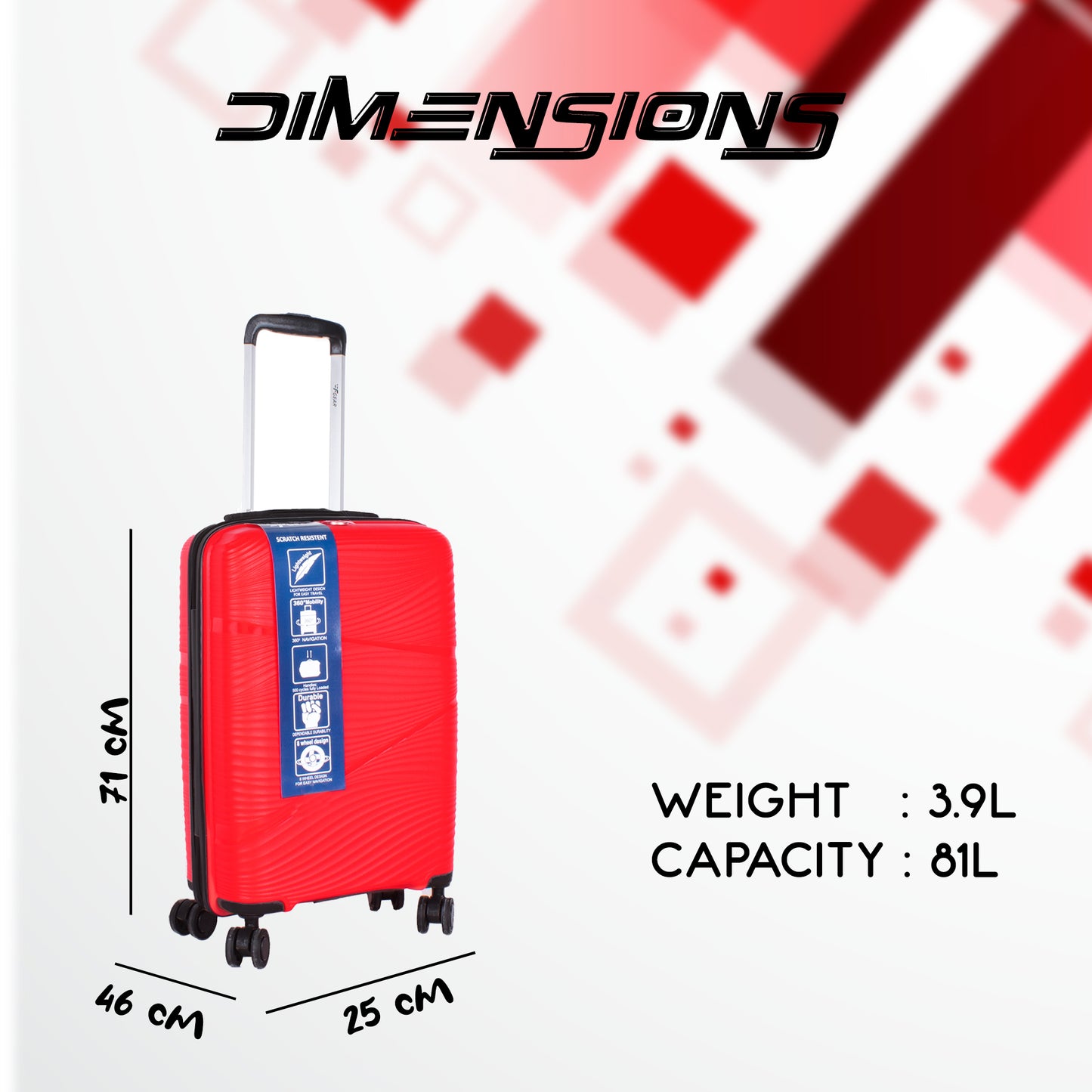 Joy PP008 28" Red Large Check-in Suitcase