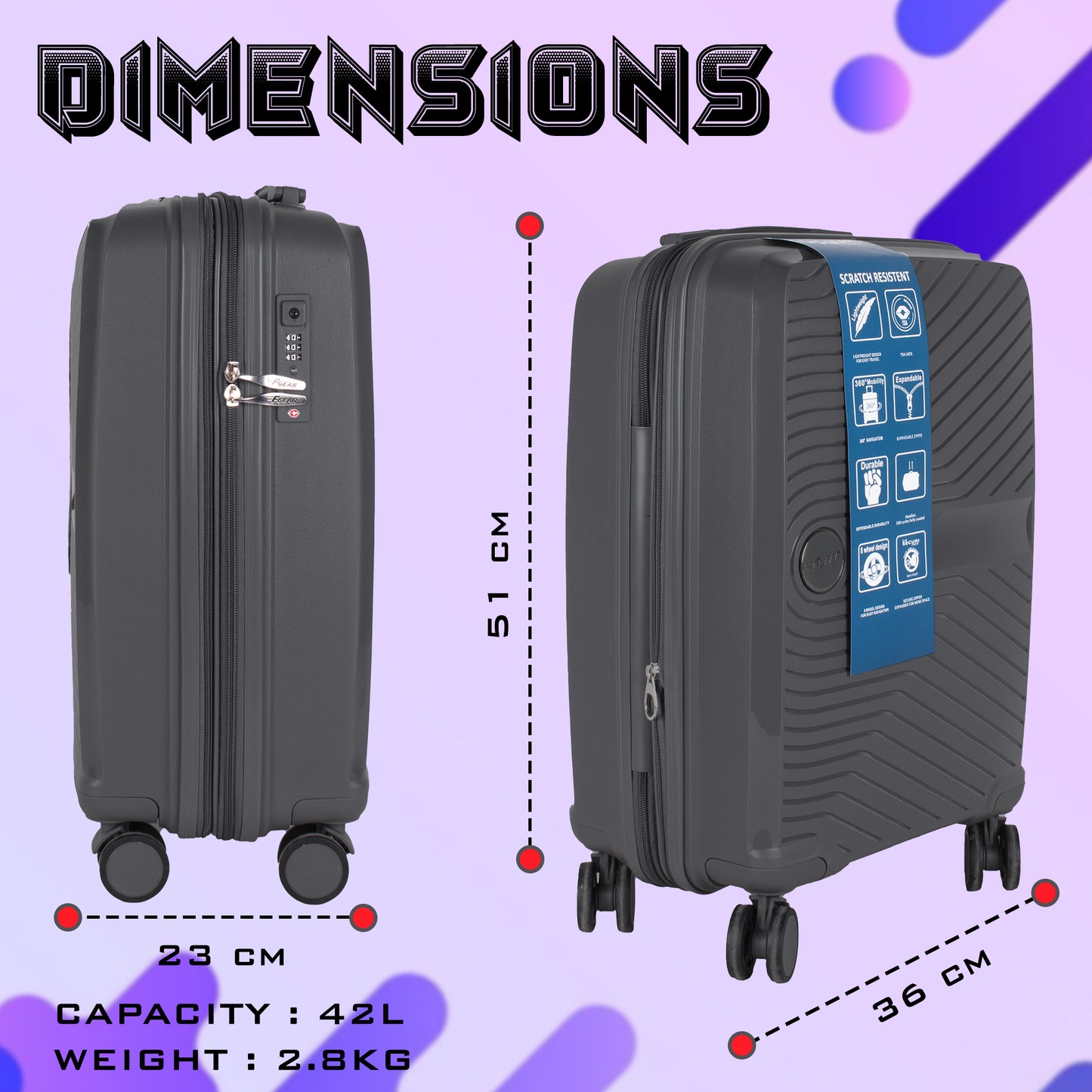 Sentinel 20" Dark Grey Expandable Cabin (Small) Suitcase