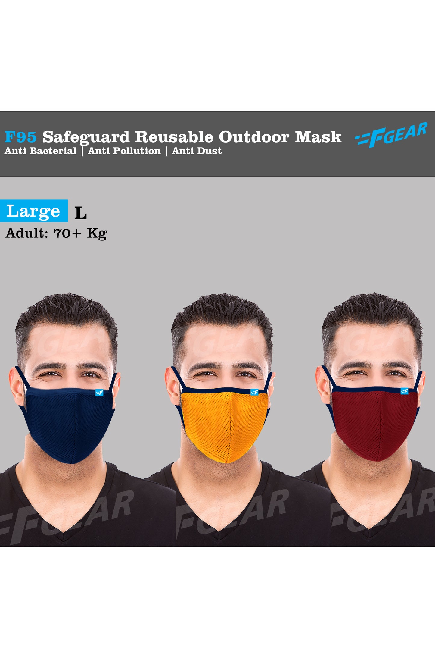 F95 Navy Yellow Red Reusable Washable F Gear Mask PACK-3