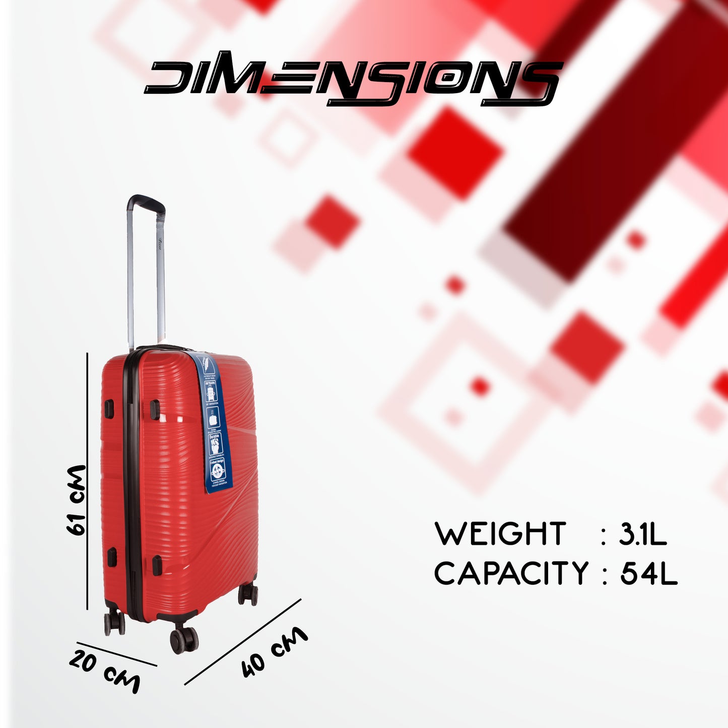 Joy PP008 24" Red Medium Check-in Suitcase