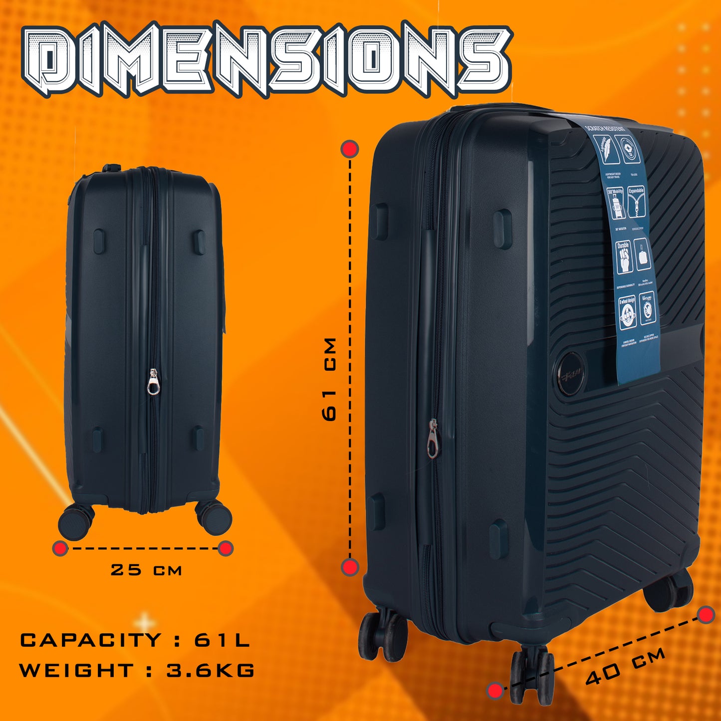 STV PP02 24" Dark Blue Expandable Medium Check-in Suitcase