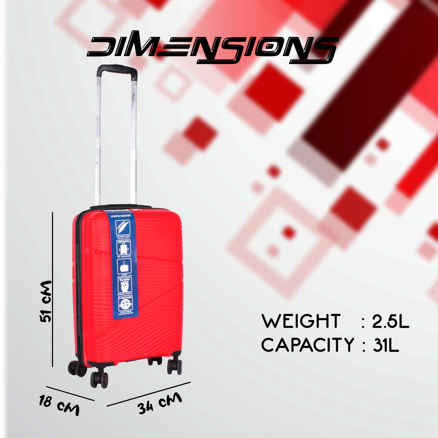 Joy PP008 20" Red Cabin (Small) Suitcase