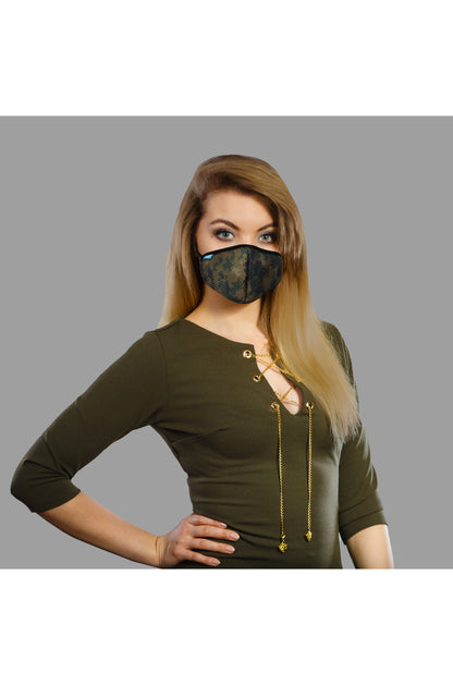 F Gear Safeguard F95 Mask Camo Black- Blue-Khaki 7 layer ISO CE SITRA lab certified >95% Bacteria Filtration PACK-3