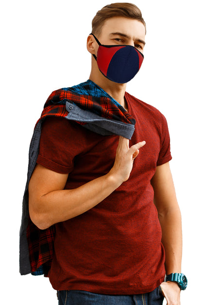 F Gear Luxur F95 Leatherette Mask Navy Blue-Red Safeguard 7 layer ISO CE SITRA lab certified >95% Bacteria Filtration