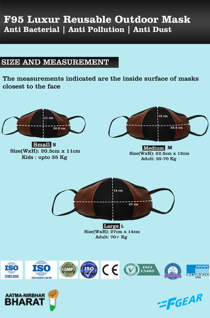 F Gear Luxur F95 Leatherette Mask Navy Blue-Red Safeguard 7 layer ISO CE SITRA lab certified >95% Bacteria Filtration