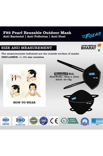 F Gear Pearl F95 Mask  F green-Navy Blue-Sea green 7 layer ISO CE SITRA lab certified >95% Bacteria Filtration PACK-3
