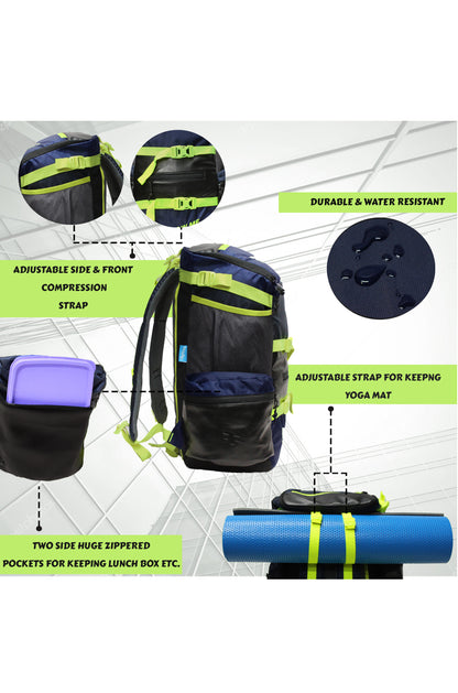 Larkin 28L Navy Blue Black Backpack with Rain Cover