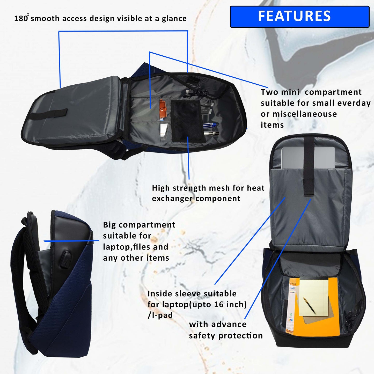 Captain 20L Navy Anti-theft Laptop Backpack