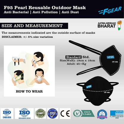 F Gear Pearl F95 Mask  F green 7 layer ISO CE SITRA lab certified >95% Bacteria Filtration PACK-3