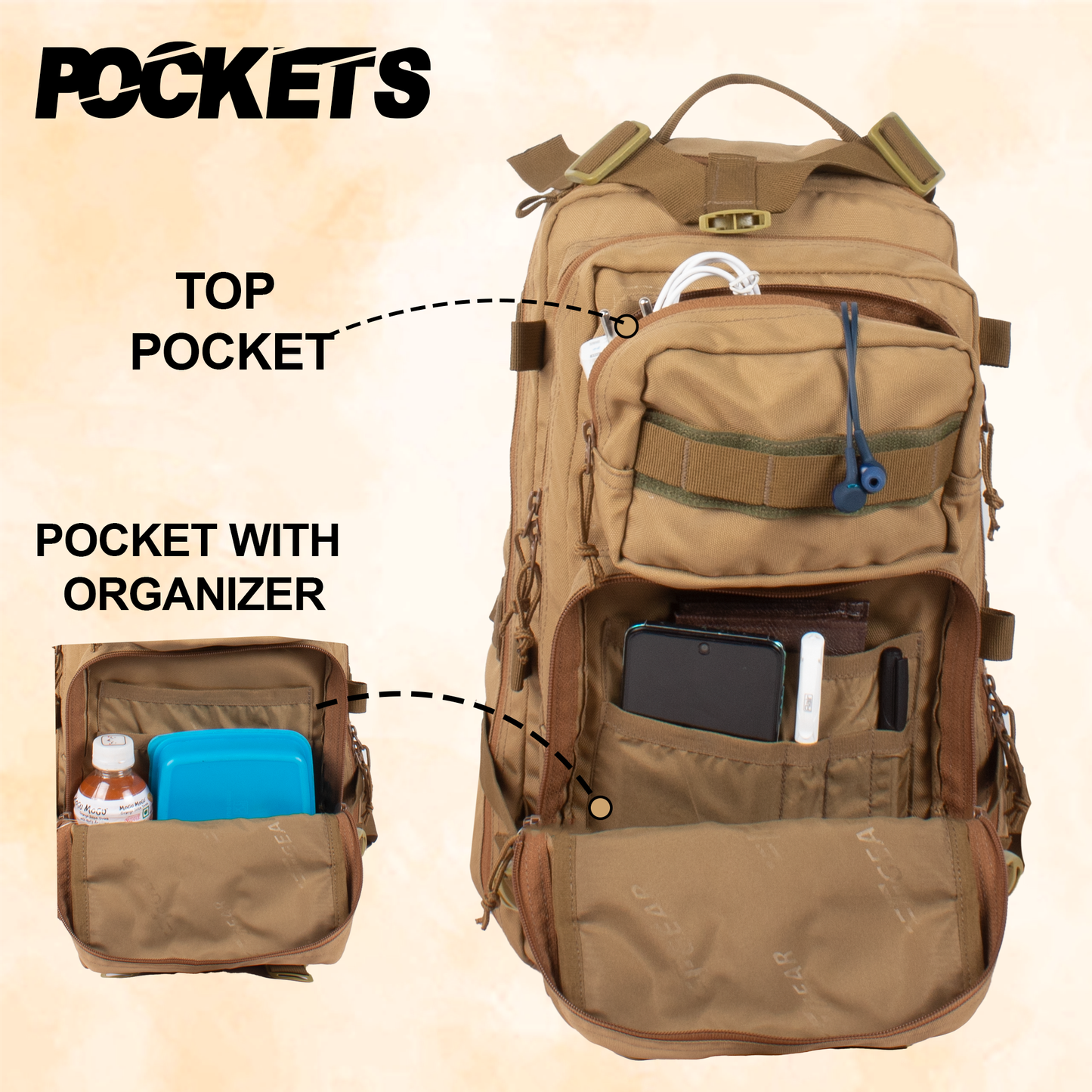 Military Tactical 29L Khaki Rucksack