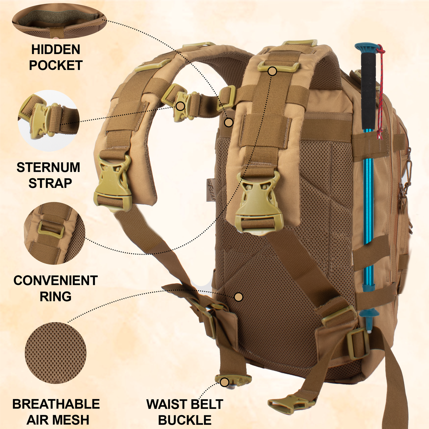Military Tactical 29L Khaki Rucksack