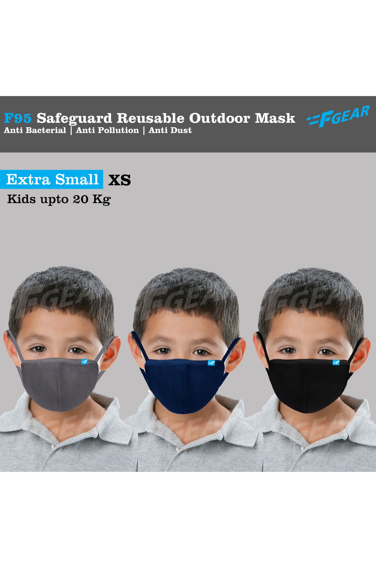 F95  Black Grey Navy  Reusable Washable F Gear Mask PACK-3