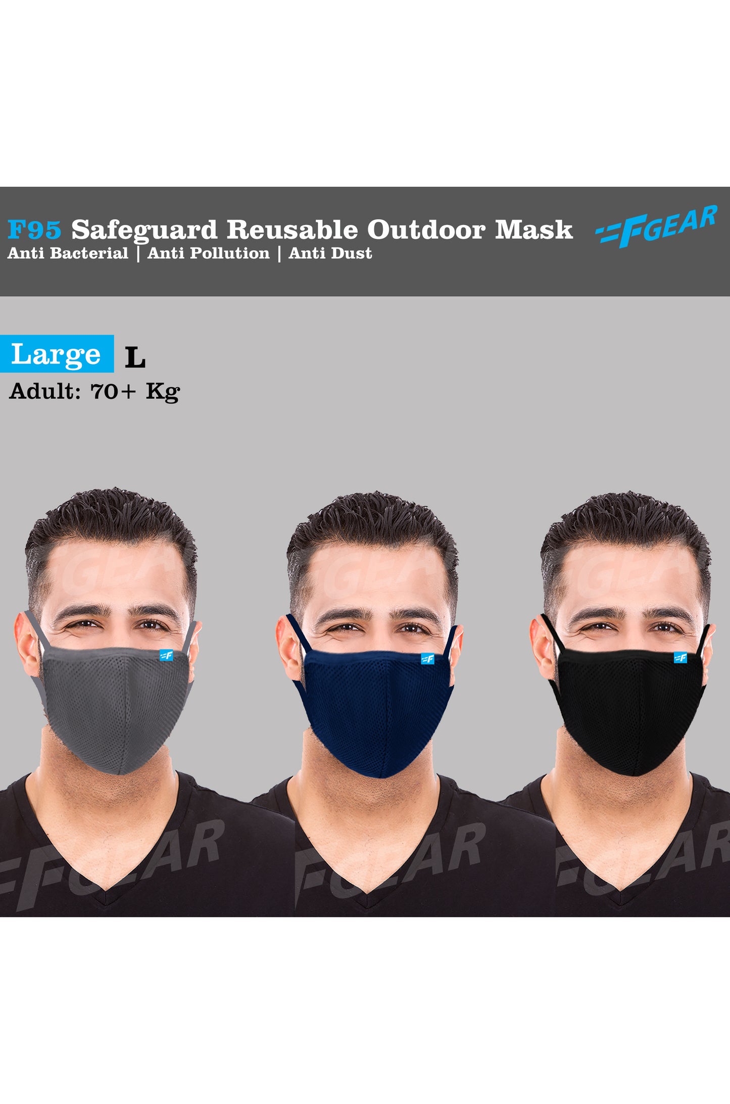 F95  Black Grey Navy  Reusable Washable F Gear Mask PACK-3
