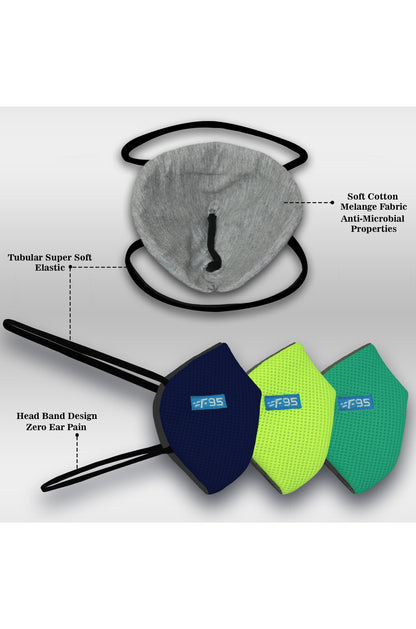F Gear Pearl F95 Mask  F green-Navy Blue-Sea green 7 layer ISO CE SITRA lab certified >95% Bacteria Filtration PACK-3