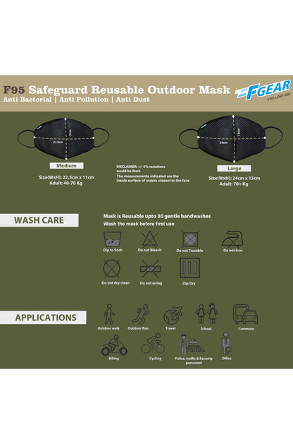 F Gear Safeguard F95 Mask Camo Khaki 7 layer ISO CE SITRA lab certified >95% Bacteria Filtration PACK-1