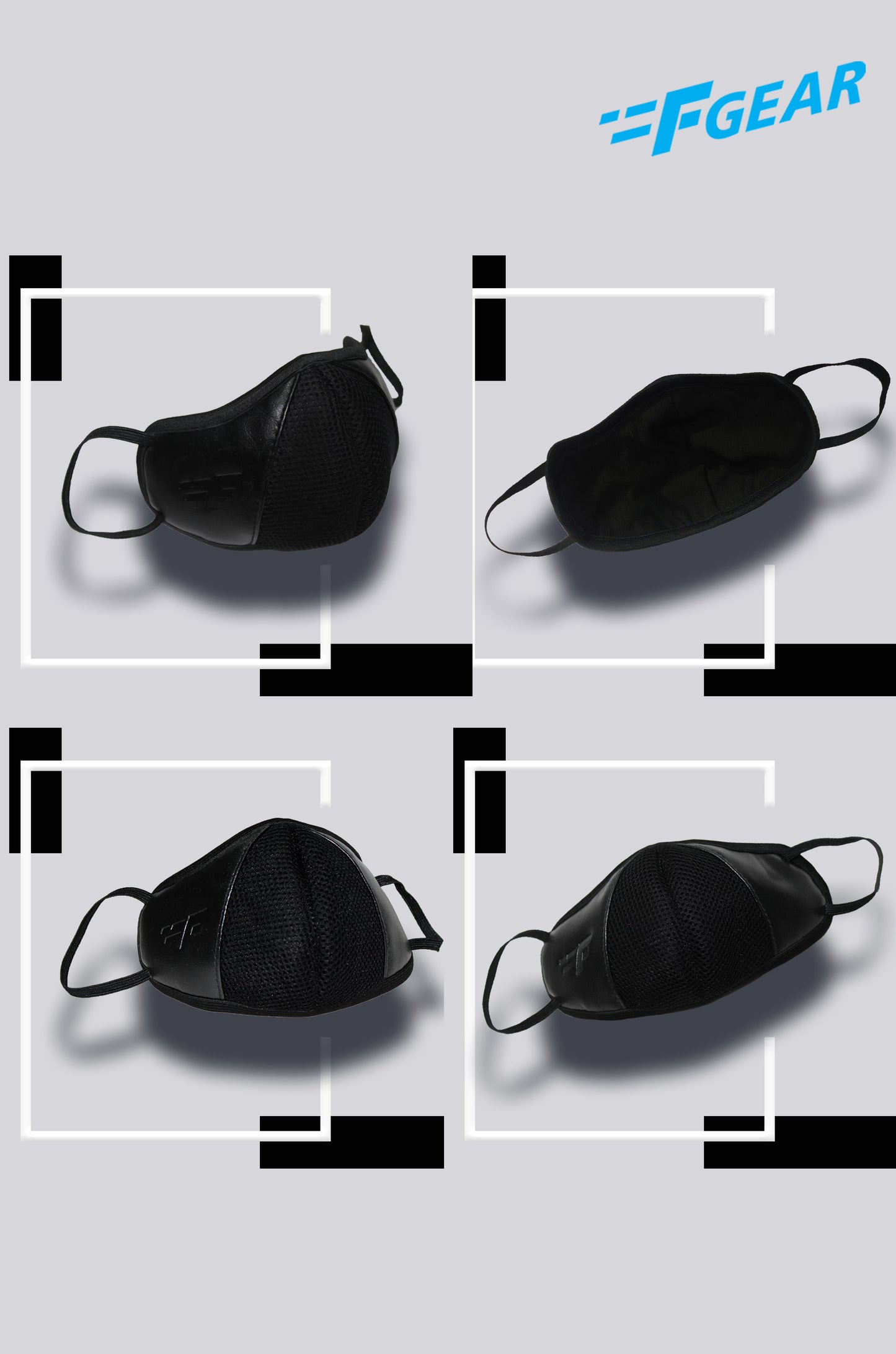 F Gear Luxur F95 Leatherette Mask Black Safeguard 7 layer ISO CE SITRA lab certified >95% Bacteria Filtration
