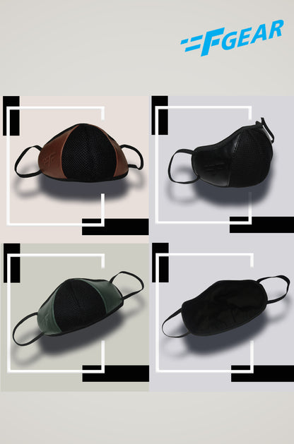 F Gear Luxur Black Brown Olive Green F95 Leatherette Mask 7 layer ISO CE SITRA lab certified >95% Bacteria Filtration PACK-3