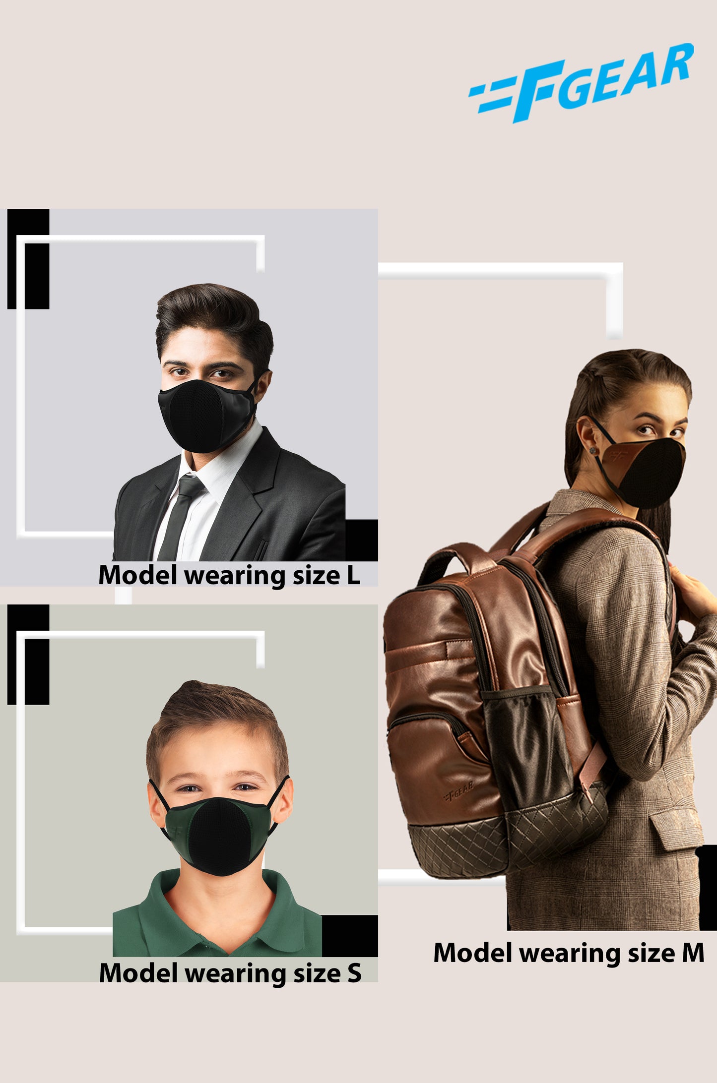 F Gear Luxur F95 Leatherette Mask Brown Safeguard 7 layer ISO CE SITRA lab certified >95% Bacteria Filtration