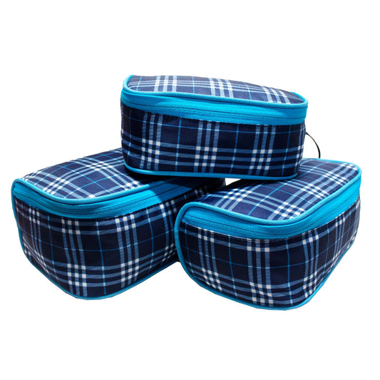 Cypress Plaids Blue Pouch Set of 3