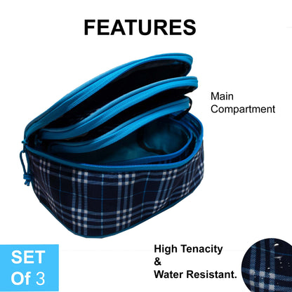 Cypress Plaids Blue Pouch Set of 3