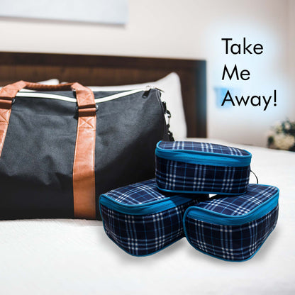 Cypress Plaids Blue Pouch Set of 3