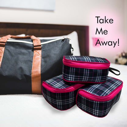 Cypress Plaids Black Pouch Set of 3