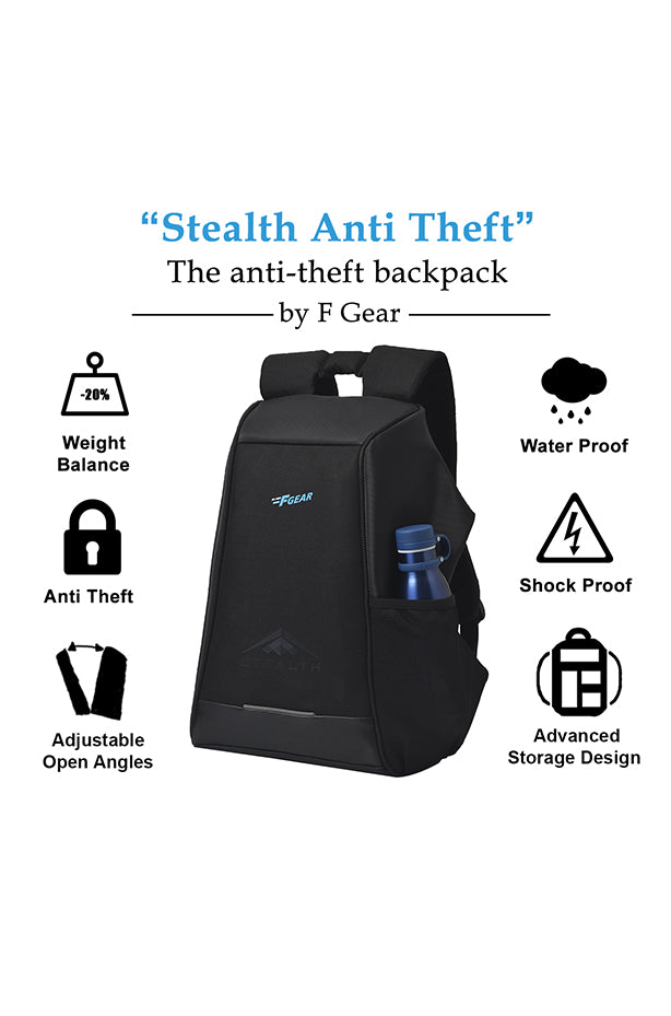 Stealth 25L Black Anti-theft Laptop Backpack with Raincover