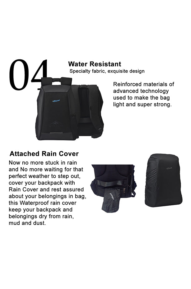 Stealth 25L Black Anti-theft Laptop Backpack with Raincover