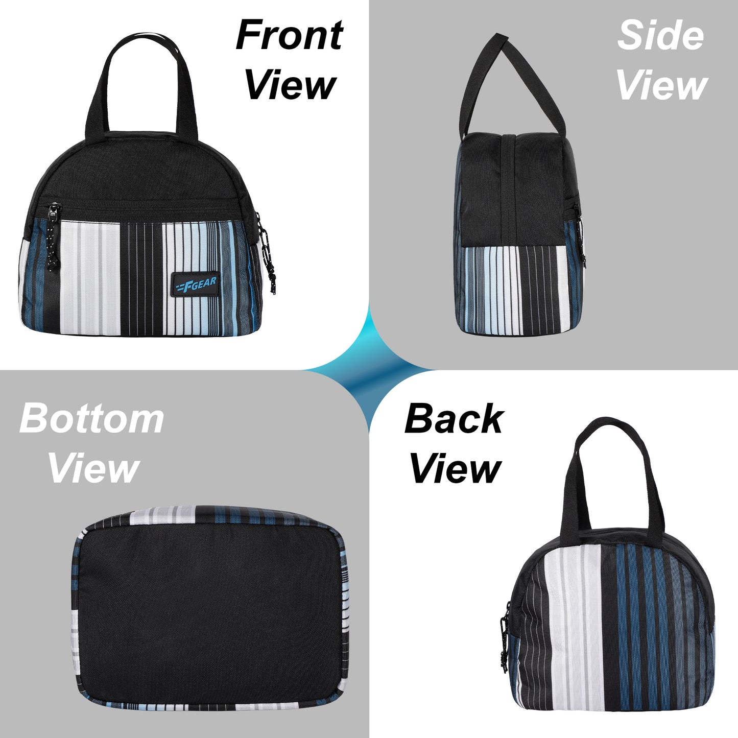 Nugget 7L Black Blue White Strips Lunch Bag