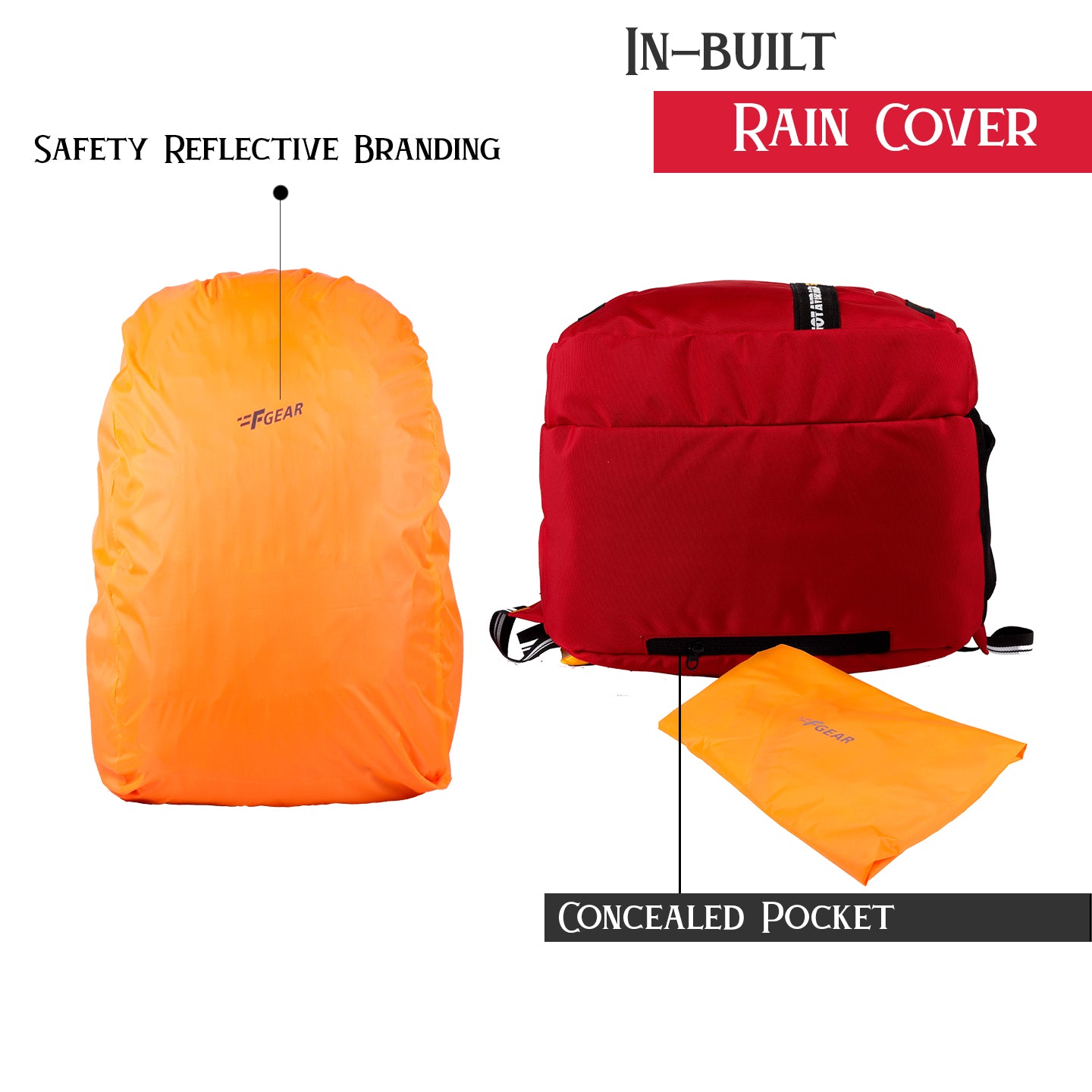 Raider 30L Guc Red Backpack With Rain Cover