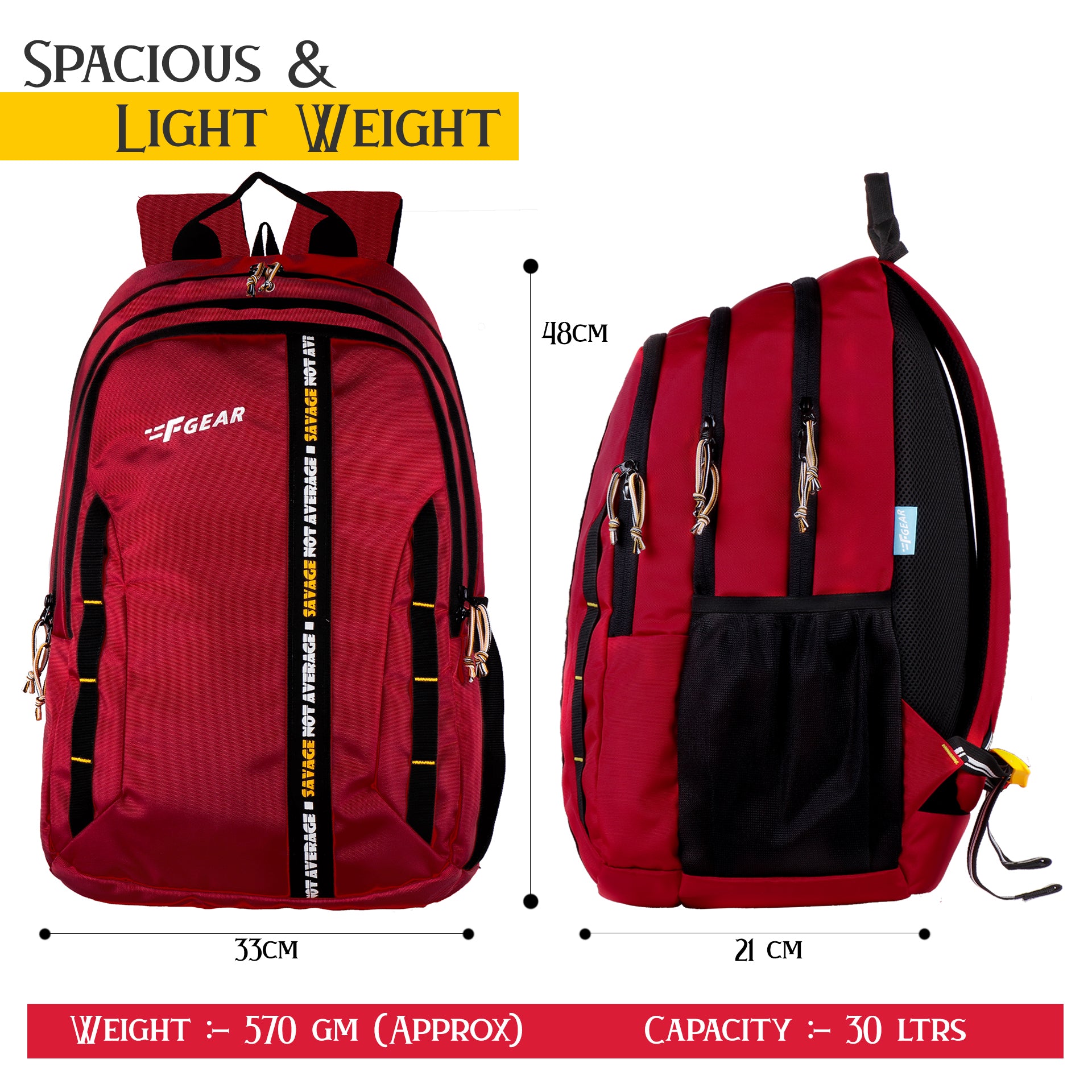 Raider 30L Guc Red Backpack With Rain Cover – F Gear.in