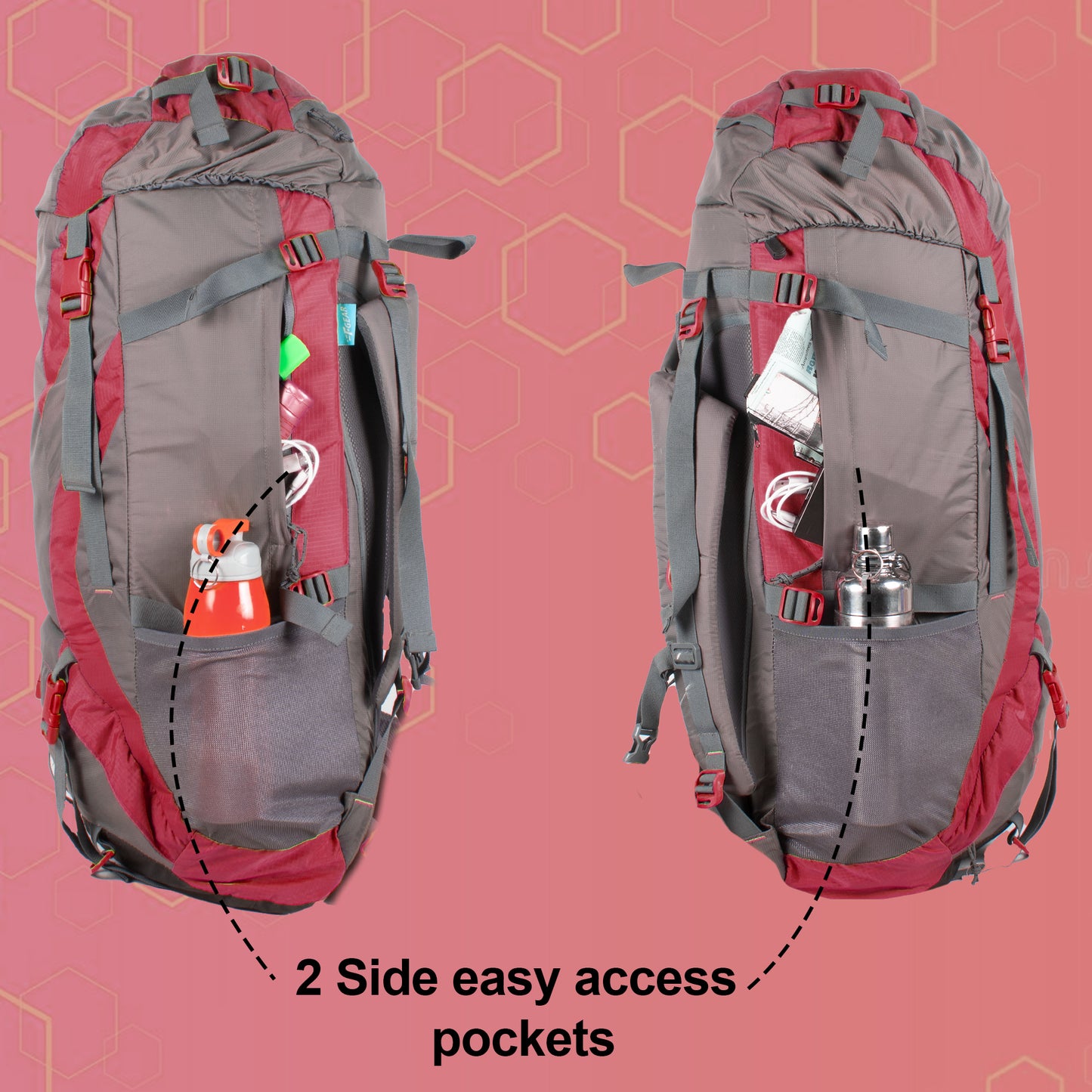 Penny 75L Red Gry Rucksack with Rain Cover