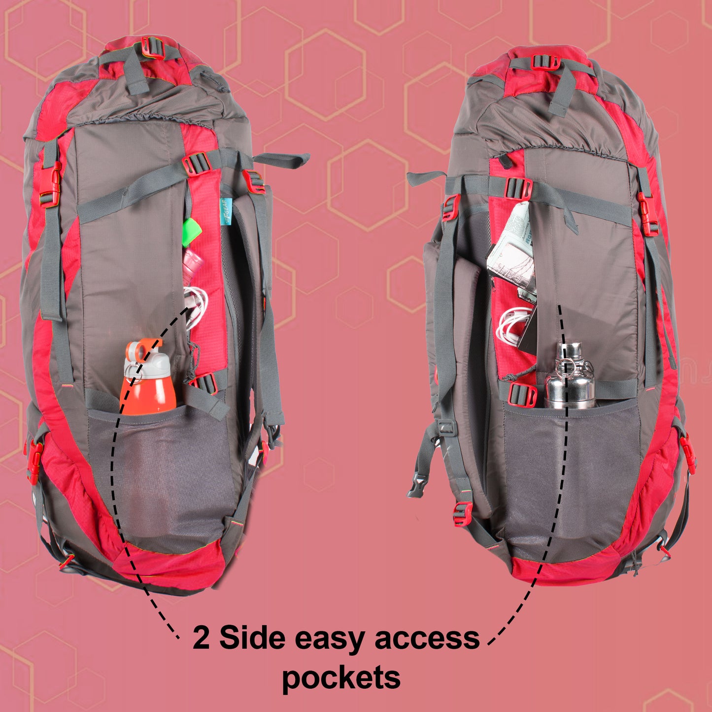 Penny 75L Red Gry Rucksack with Rain Cover