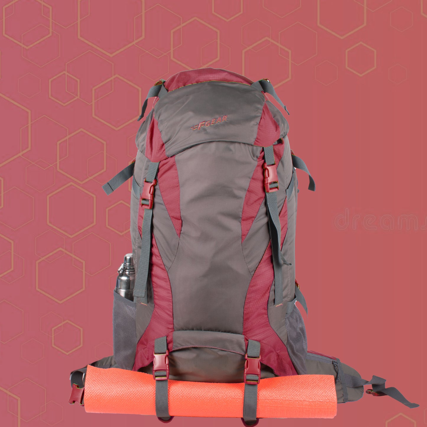 Penny 75L Red Gry Rucksack with Rain Cover